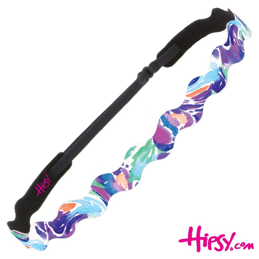 Hipsy Adjustable NO SLIP Painted Swirl Purple Wave Non-Slip Headband